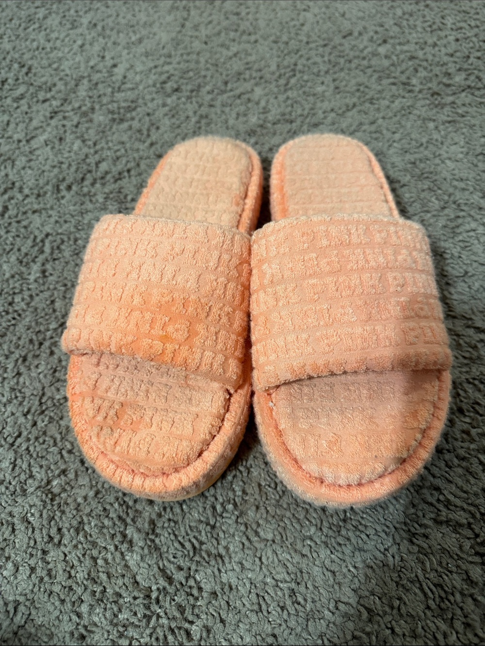 PINK Victoria's Secret Peach Plush Slide Slippers